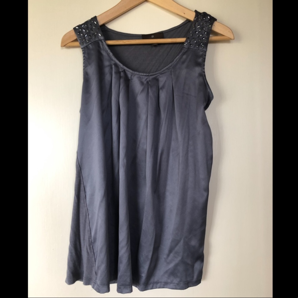 Satin tank top with embellished beaded shoulders,S